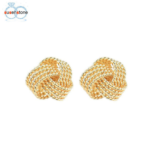 SUSENSTONE Earrings Net knot ring earrings Simple Fashion Ball Slide Silver Plated Ear Stud Earrings Women Jewelry