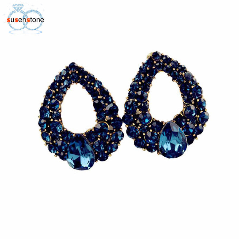 SUSENSTONE Elegant Women Vintage Style Fashion Rhinestone Stud Earrings