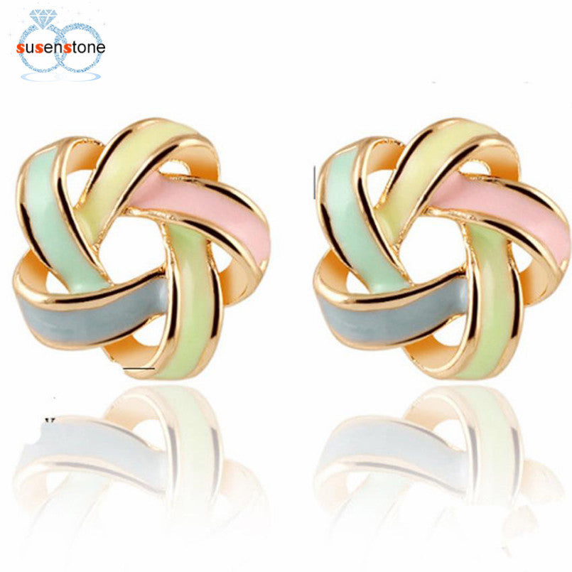 SUSENSTONE Women Luxury of Elegant Temperament Distorted Mode Color Earrings