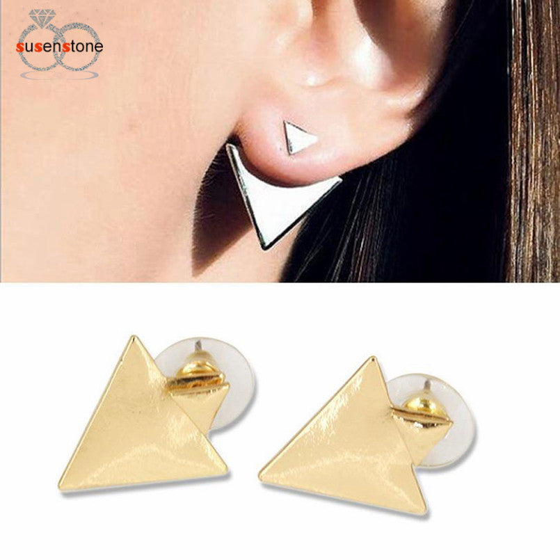 SUSENSTONE 1Pair New Fashion Women Gold/Silver Asymmetric Triangle Earrings Ear Stud