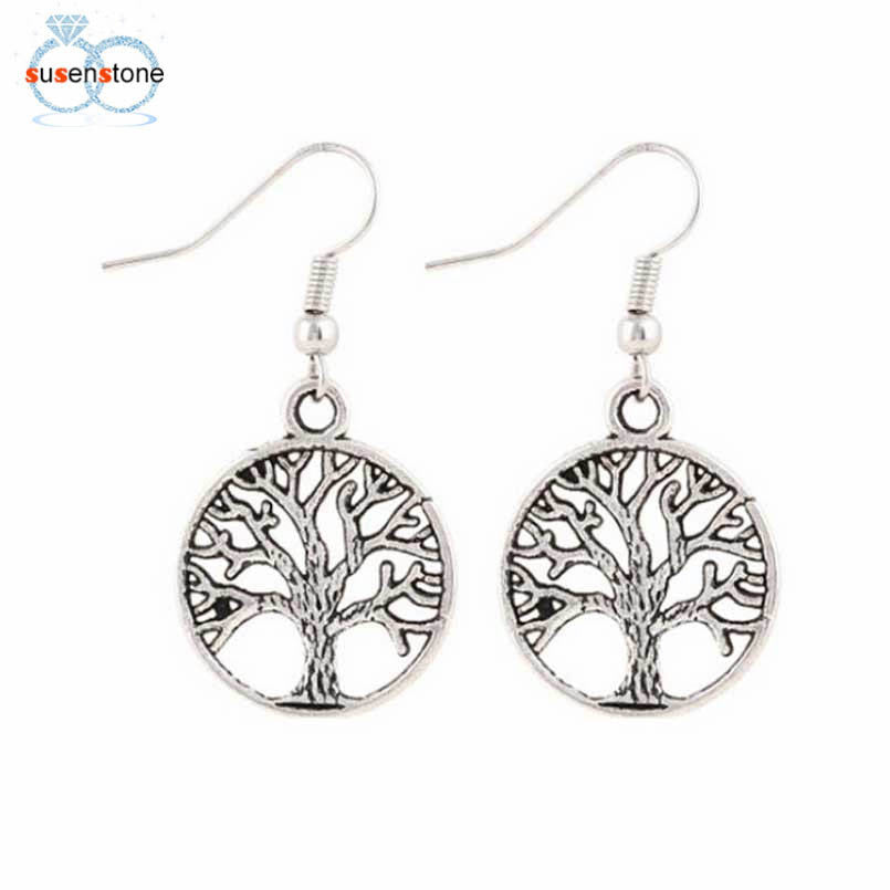 SUSENSTONE 1Pair Tree Hollow Dangle Earings Eardrop Jewelry