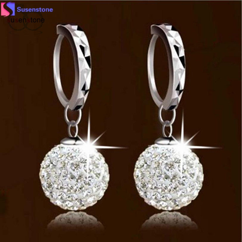 SUSENSTONE Unique Womens white gold filled white Clear crystal charming earring