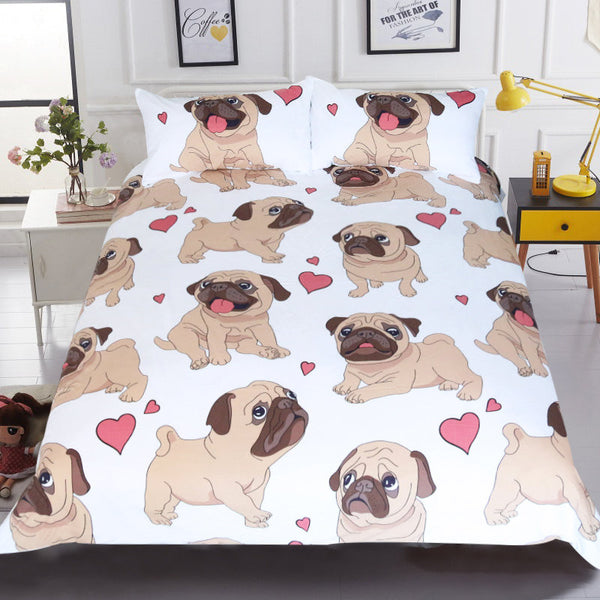 BeddingOutlet Hippie Pug Bedding Set Queen Size Animal Cartoon Bed Set for Kids Cute Bulldog Print Duvet Cover Home Bedclothes