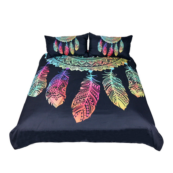 BeddingOutlet Dreamcatcher Bedding Set King Colorful Feathers Duvet Cover Bohemian Mandala Bedclothes 3pcs Black Home Textiles