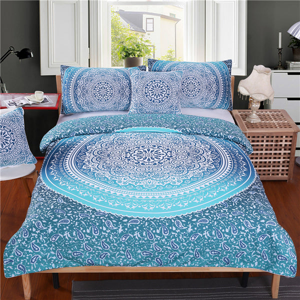 BeddingOutlet Luxury Boho Bedding Set Queen Crystal Arrays Duvet Quilt Cover with Pillow Case Blue Printed Bedspread 4Pcs