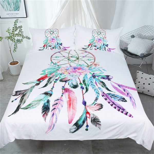 BeddingOutlet Dreamcatcher Bedding Set Queen Beautiful Feathers Duvet Cover With Pillowcases Bohemian Bedclothes White Bed Set