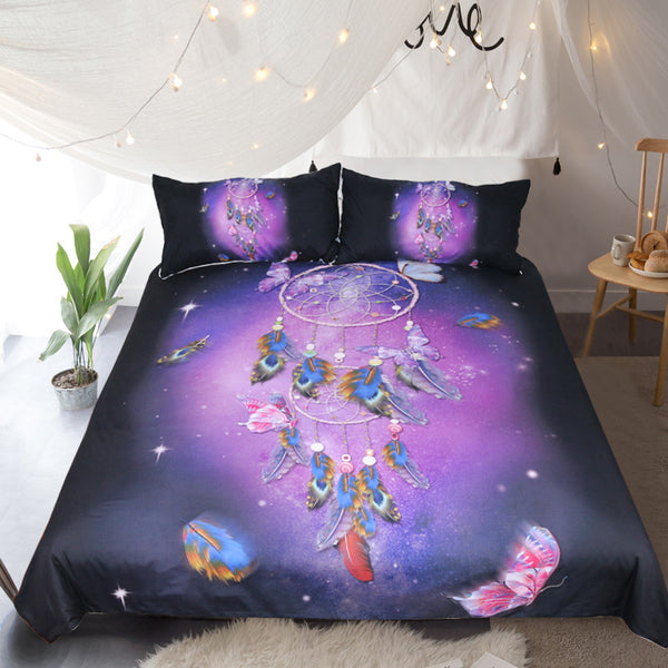 Bedding Dreamcatcher Bedding Set Colorful Feathers Duvet Cover Boho Life Tree Bedclothes 3pcs Galaxy Nebula Bed Set