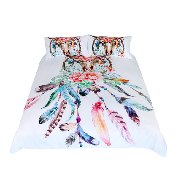 BeddingOutlet Floral Dreamcatcher Bedding Set King Hipster Feathers Skull Duvet Cover Bohemian Printed Bedclothes Multi Colors