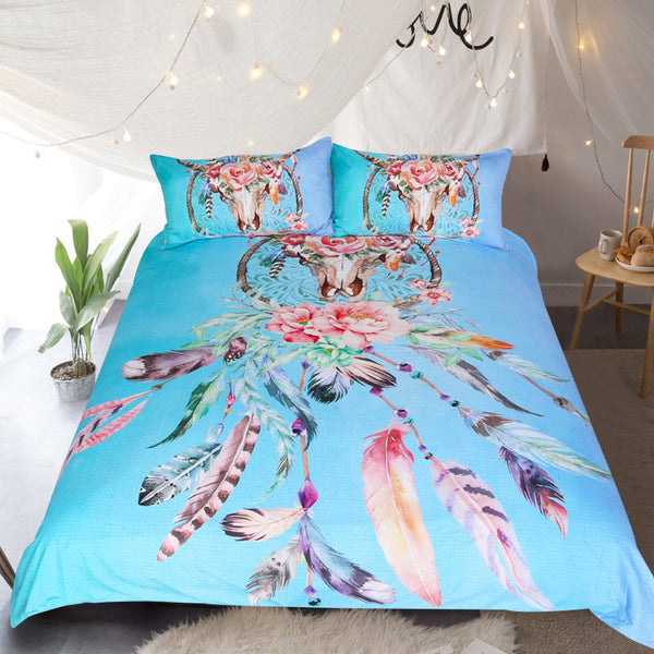 BeddingOutlet Floral Dreamcatcher Bedding Set King Hipster Feathers Skull Duvet Cover Bohemian Printed Bedclothes Multi Colors