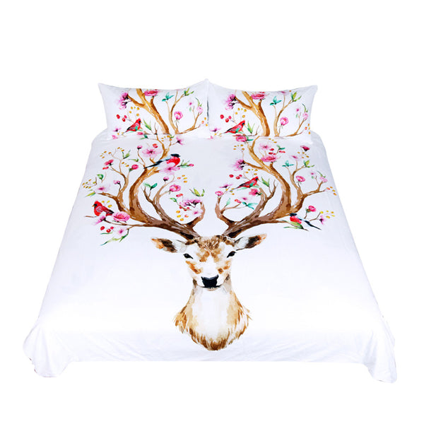 BeddingOutlet Elk Bedding Set Queen Floral Moose Duvet Cover Animal Reindeer Bedspreads for Kids Deer Bedclothes Bed Set 3pcs