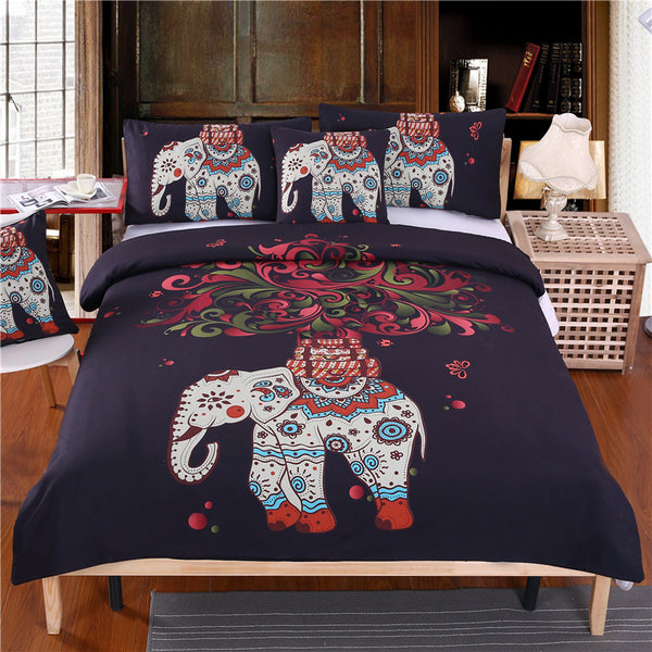 BeddingOutlet Boho Bedding Set Indian Elephant Black Bohemia Duvet Cover Bedspread Twin Full Queen King Bed Set 4Pcs