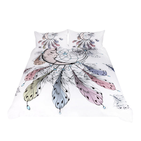 BeddingOutlet Moon Dreamcatcher Bedding Set Feathers Duvet Cover White Bed Set Beautiful Bedclothes 3pcs