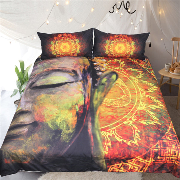 BeddingOutlet Buddha Bedding Set Duvet Cover Set Aura Bedclothes 3-Piece Lotus Flower Buddhist Faith Home Textiles