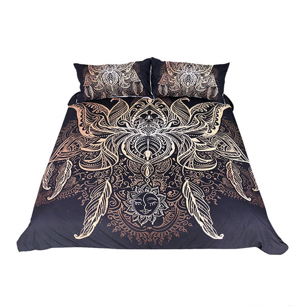 BeddingOutlet Lotus Bedding Set Queen Size Flower Bohemian Duvet Cover Sun Print Boho Bed Set King Black Multi Sizes Bedspreads