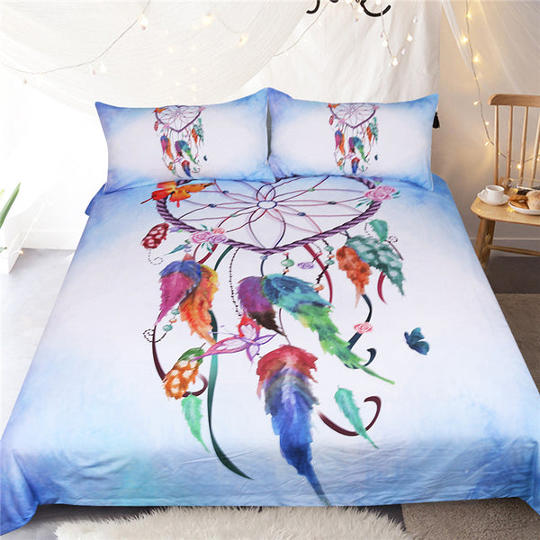 BeddingOutlet Heart Dreamcatcher Bedding Set Pink and Sky Blue Duvet Cover Watercolor Feather Bed Set  Microfiber Bedclothes