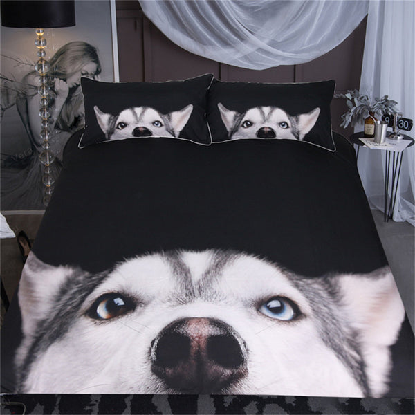 BeddingOutlet Husky Bedding Set for Kids Single Duvet Cover With Pillowcases Dog Black Bed Set Animal Bedclothes 3pcs