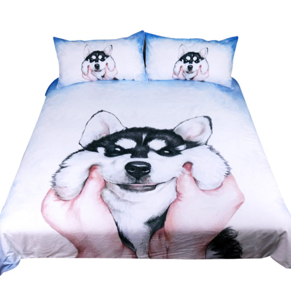 BeddingOutlet Husky Puppy Bedding Set Queen King Watercolor Duvet Cover With Pillowcases Bed Set Animal Bedclothes 3pcs