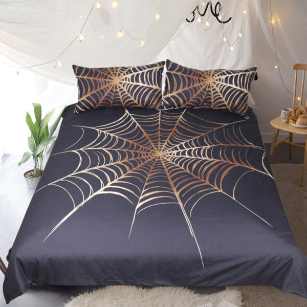 BeddingOutlet Cobweb Bedding Set King Golden and Black  Duvet Cover Microfiber Home Textiles Spiderweb Bedclothes 3-Piece