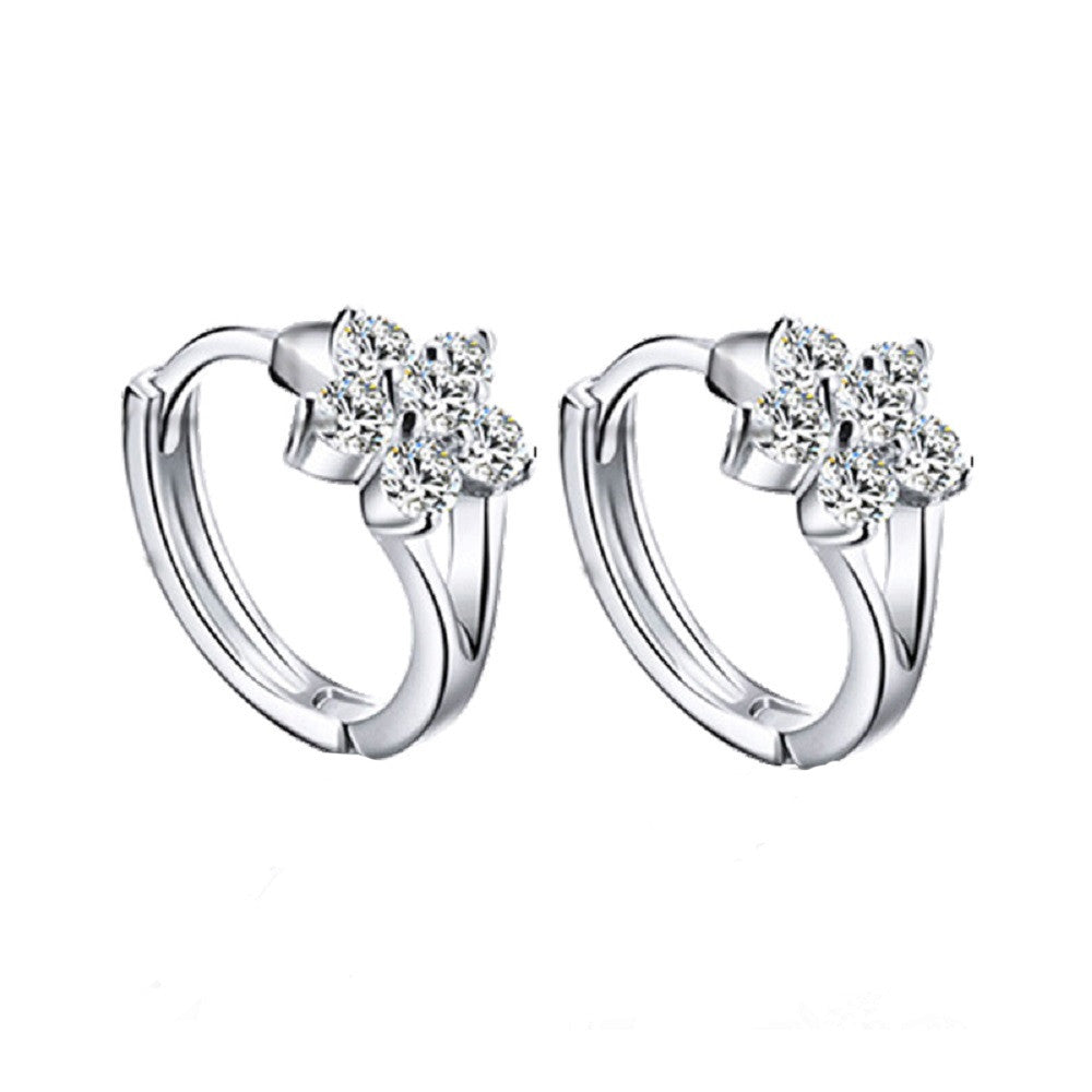 Cubic Zirconia Flower Huggie Earrings