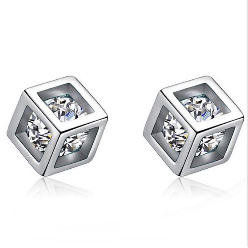 Women's Square Magic Cube CZ Stud Earrings