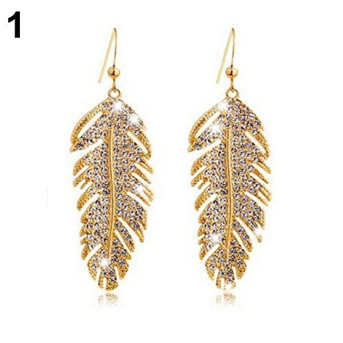 Women's Retro Boho Alloy Feather Rhinestone Eardrops Party Hook Dangle Earrings