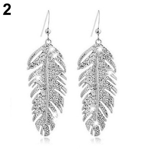 Women's Retro Boho Alloy Feather Rhinestone Eardrops Party Hook Dangle Earrings