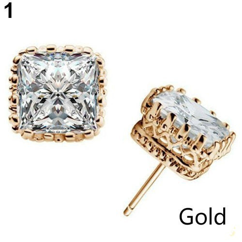 Womens Lover Stunning Vogue Party Square Crown Hollow Zircon Stud Earrings