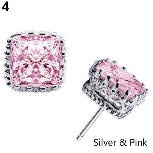 Womens Lover Stunning Vogue Party Square Crown Hollow Zircon Stud Earrings