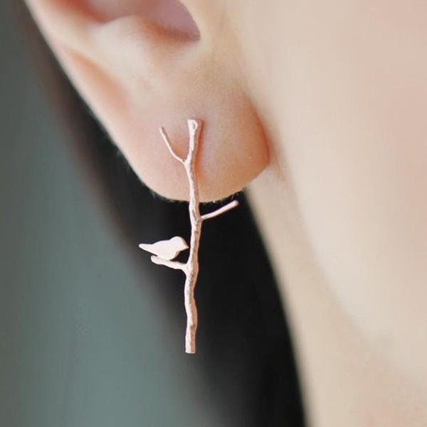 Tree branches lovely bird ear stud earrings for women