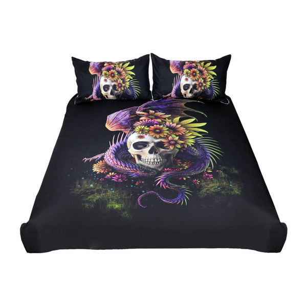 Flowery Skull by Sunima Bedding Set Purple Flower Duvet Cover Dangerous Monster Floral Bed Set 3-Piece Art Bedclothes