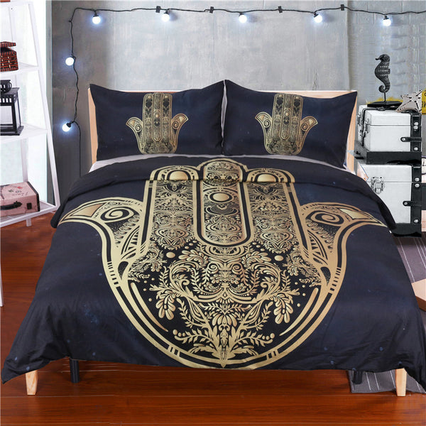 BeddingOutlet Hamsa Hand Duvet Cover With Pillowcase Black Dark Blue Bedding Set Soft  Microfiber  Quilt Cover Set 3Pcs