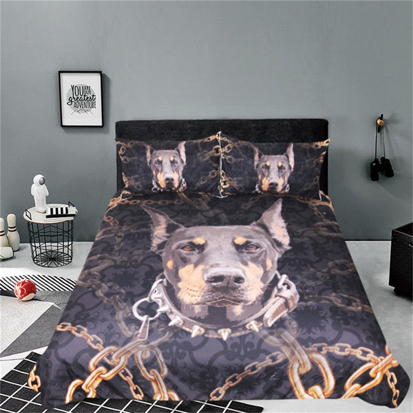 BeddingOutlet Doberman Bedding Set Chain 3D Printed Duvet Cover Dog Black Bed Set Animal Bedclothes 3pcs Home Textiles