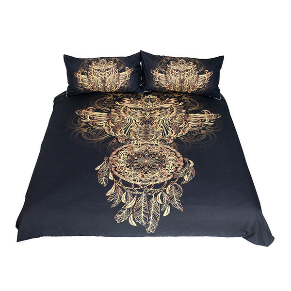 BeddingOutlet Golden Owl Bedding Set Boys Luxury Dreamcatcher Print Black 3d Duvet Animal Feather Bohemian Bed Cover