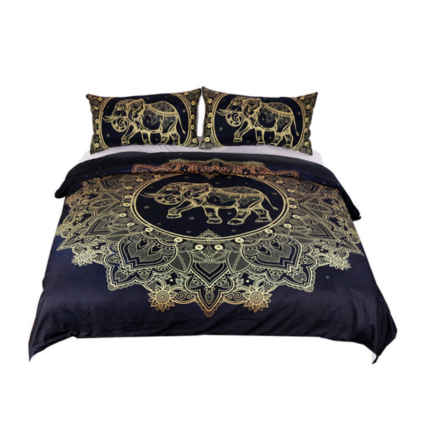 BeddingOutlet Mandala Elephant Duvet Cover With Pillowcase Black Golden Bedding Set Queen Size Boho Bed Set Quilt Cover