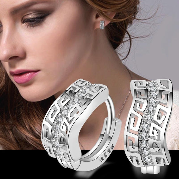 Women 925 Sterling Silver Stud Hoop Earrings