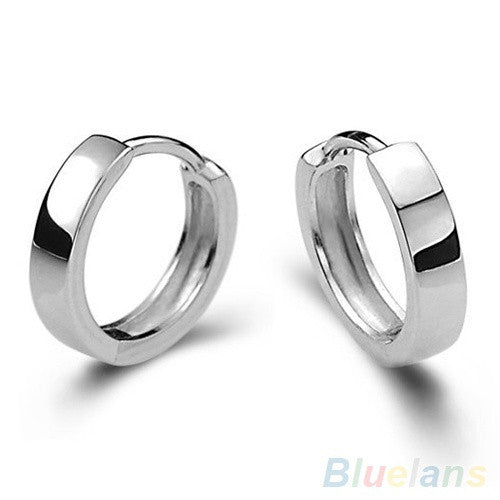 Unisex  Cool 925 Sterling Silver Smooth Round Hoop Jewelry Earrings