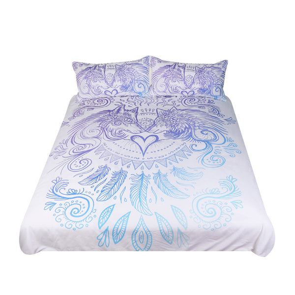 Wolves Heart by SunimaArt Bedding Set Blue and White Duvet Cover Feathers Bed Set 3-Piece Home Textiles For Couples