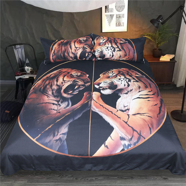 Peace Black by JoJosArt Bedding Set Two Tigers Duvet Cover With Pillowcase Tiger Bed Set 3-Piece Animal Printed Bedclothes