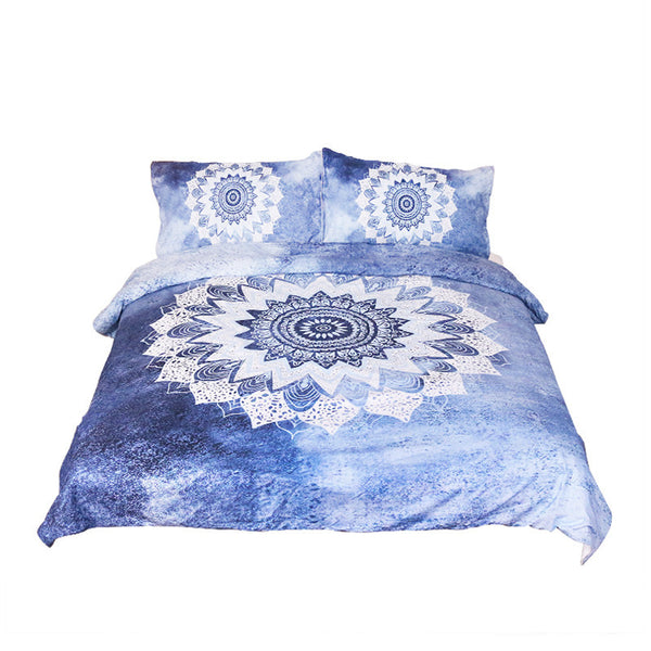 BeddingOutlet 3 Pcs Vintage Cobalt Blue Mandala Bedding Set Duvet Cover Hippie Gypsy Bohemian Mandala Floral Paisley Bedclothes