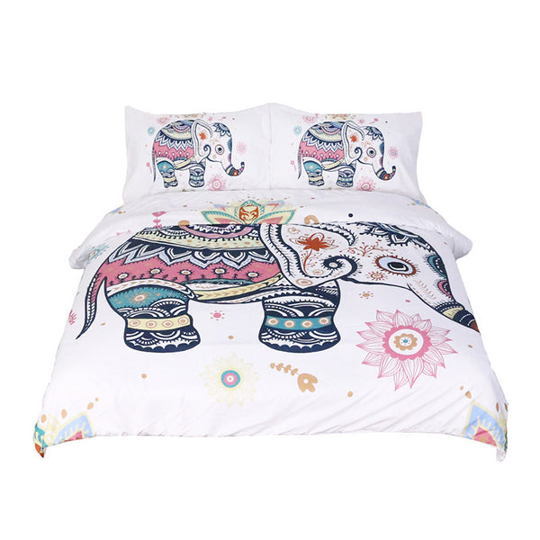 BeddingOutlet 3 Pcs Rainbow Mandala Elephant Duvet Cover Set Bohemian Indian Pastel Floral Bed Set Hippie Gypsy Bedding Queen