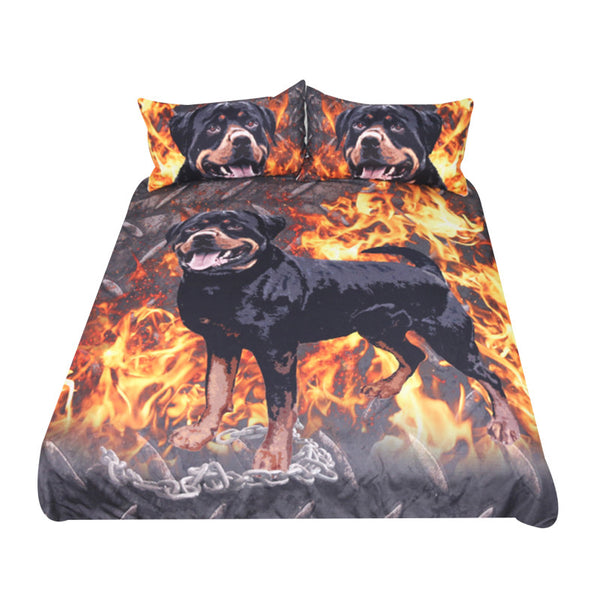 BeddingOutlet Rottweiler Bedding Set 3D Printed Kids Boys Duvet Cover Fire Dog Bed Set Animal Printed Home Textiles