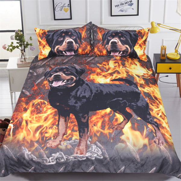 BeddingOutlet Rottweiler Bedding Set 3D Printed Kids Boys Duvet Cover Fire Dog Bed Set Animal Printed Home Textiles