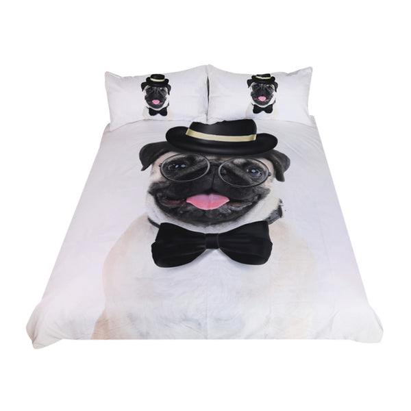 BeddingOutlet Gentleman Pug Bedding Set 3D Animal Bed Cover for Kids Hippie Bulldog Duvet Cover Set Home Bedclothes 3pcs