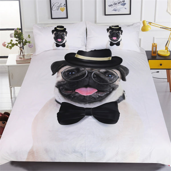 BeddingOutlet Gentleman Pug Bedding Set 3D Animal Bed Cover for Kids Hippie Bulldog Duvet Cover Set Home Bedclothes 3pcs