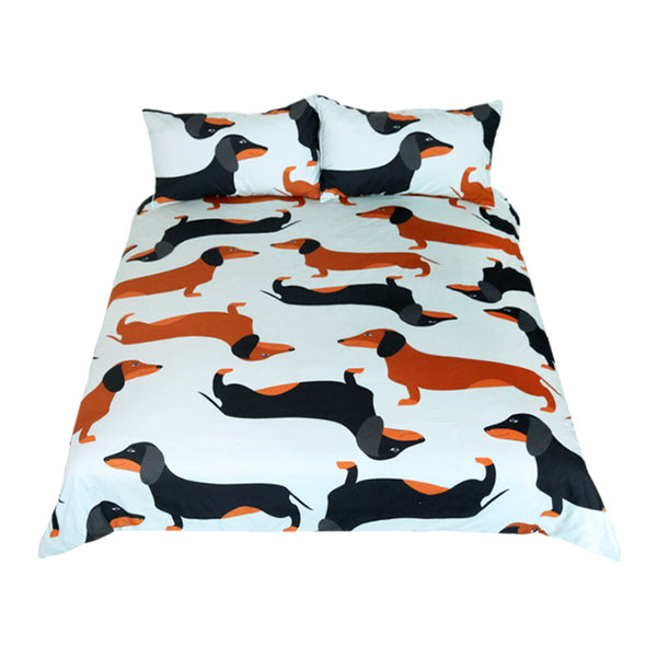 BeddingOutlet Cartoon Dog Kids Bedding Set Cute Dachshund Sausage Duvet Cover Set Pet Brown and Black Bedclothes