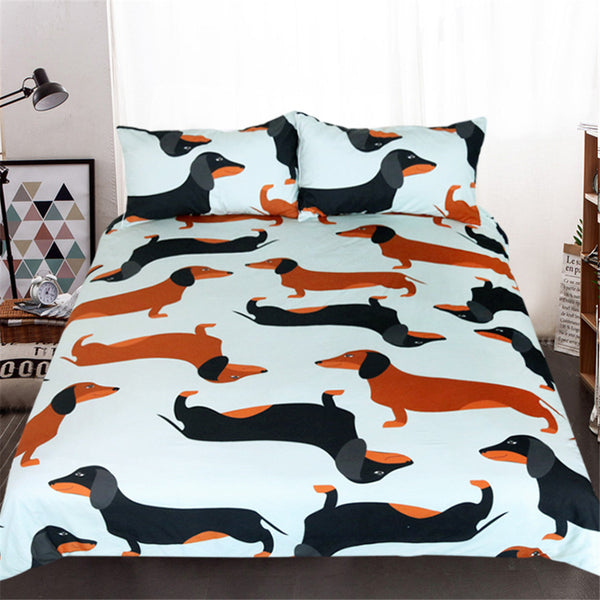 BeddingOutlet Cartoon Dog Kids Bedding Set Cute Dachshund Sausage Duvet Cover Set Pet Brown and Black Bedclothes