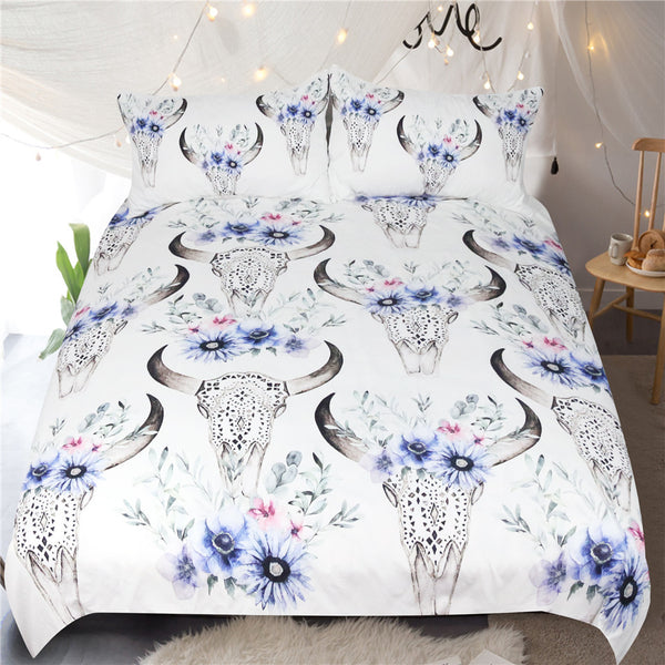 BeddingOutlet Tribal Skull Bedding Set Floral Printed Duvet Cover With Pillowcases Boho Bedclothesn Home Textiles For Woman