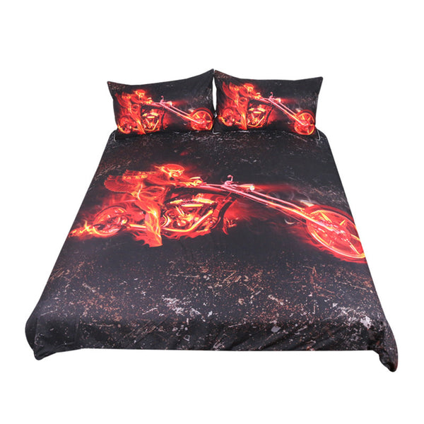 BeddingOutlet Flame Motorcycle Bedding Set Queen Duvet Cover Red And Black Bedclothes 3pcs Engine Bedspreads