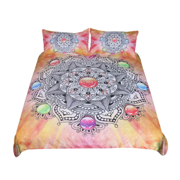 BeddingOutlet Mandala Bedding Set Crystal Gemstone Duvet Cover Bohemian Floral Bed Set Colorful Bedclothes 3pcs