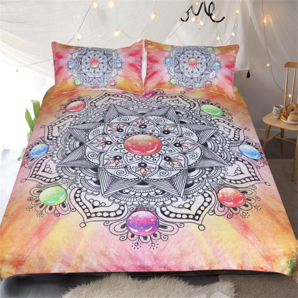 BeddingOutlet Mandala Bedding Set Crystal Gemstone Duvet Cover Bohemian Floral Bed Set Colorful Bedclothes 3pcs